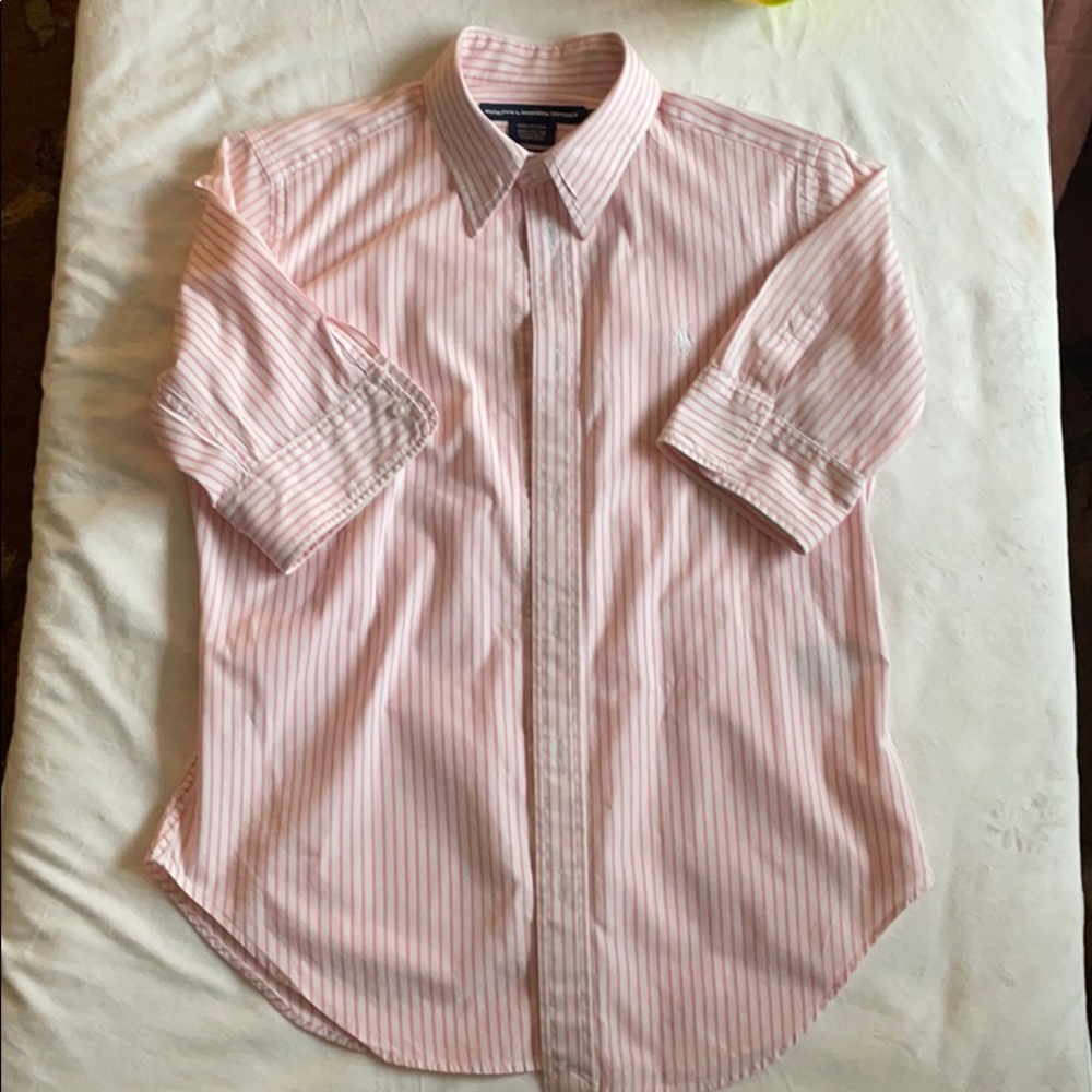 Ralph Lauren Pink & White Quarter Sleeve S…